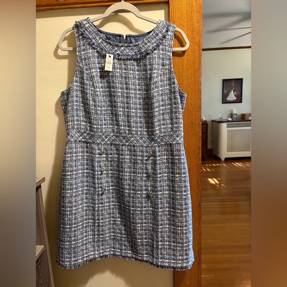 Talbots Blue and Gray Tweed Sleeveless Shift Dress
